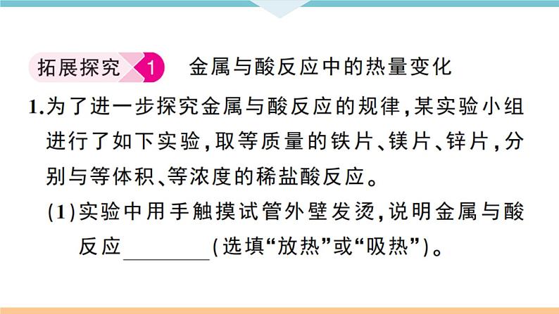 初三九年级化学下册江西同步练习1八单元金属和金属材料4实验突破一金属与酸反应的探究课件PPT第5页