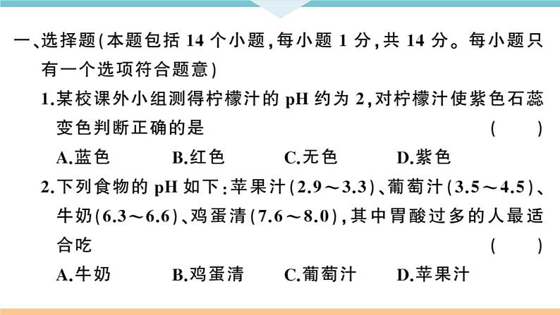 初三九年级化学下册河南习题讲评课件阶段检测3十单元检测卷第2页