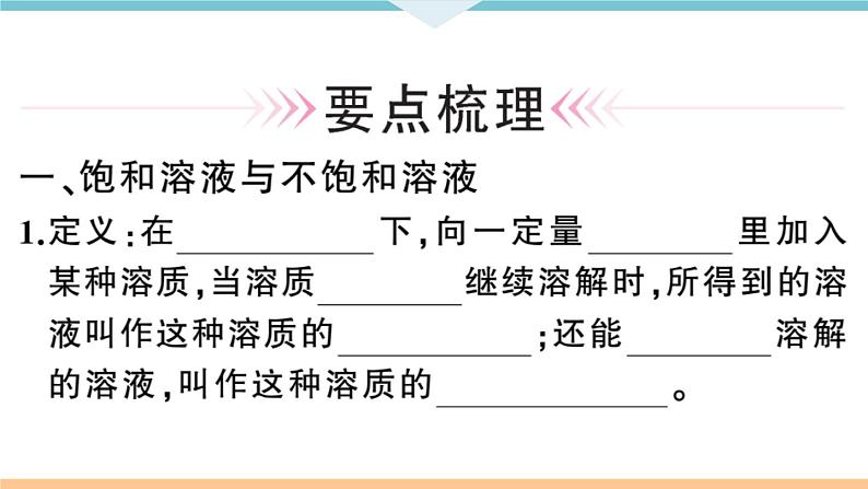 初三九年级化学下册河南同步练习2九单元溶液１课时饱和溶液与不饱和溶液课件PPT02