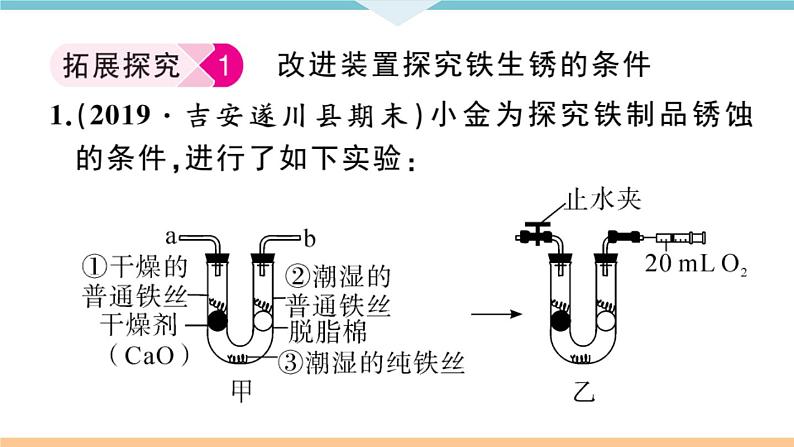 初三九年级化学下册江西同步练习1八单元金属和金属材料10实验突破三金属锈蚀条件的探究课件PPT04