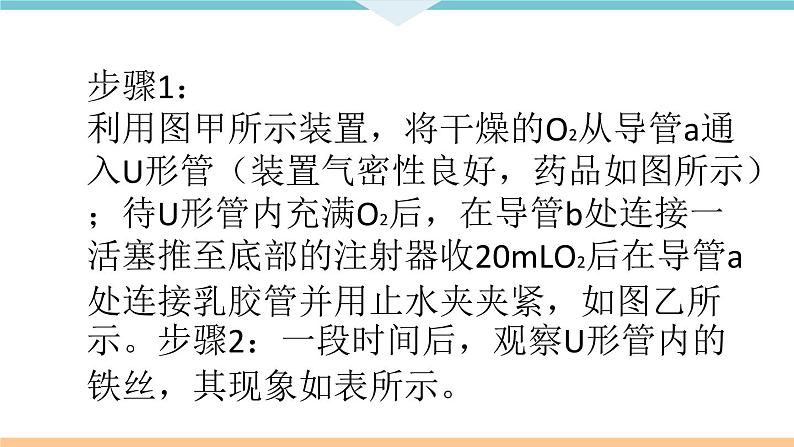 初三九年级化学下册江西同步练习1八单元金属和金属材料10实验突破三金属锈蚀条件的探究课件PPT05