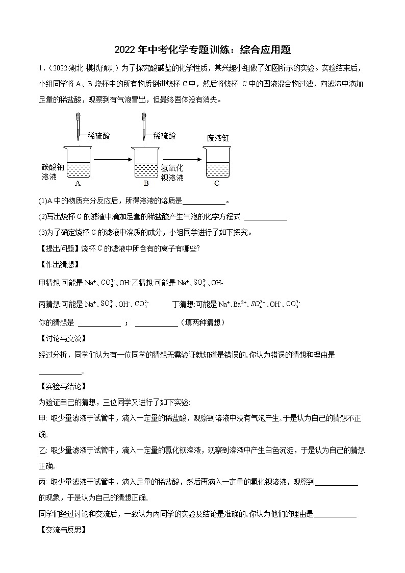 2022年中考化学专题训练综合应用题第1页