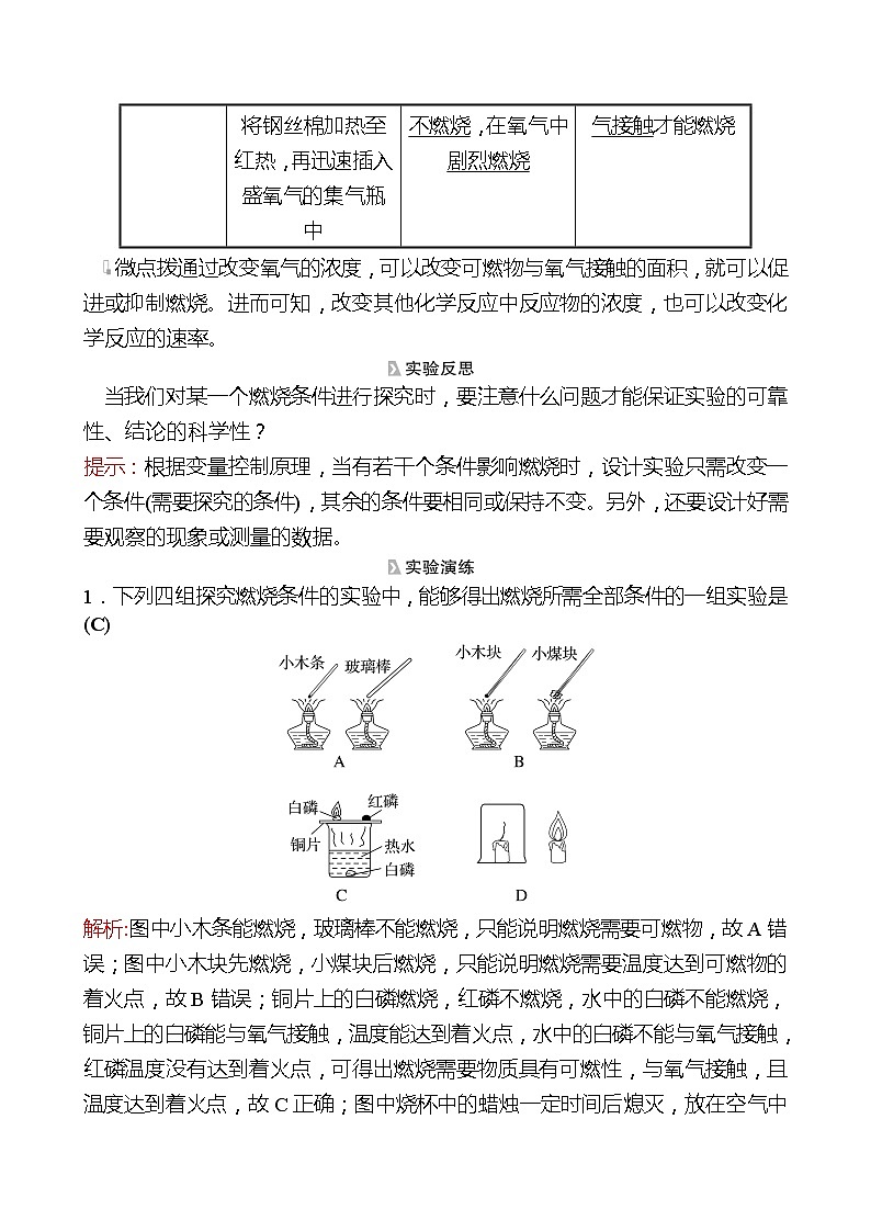 202-2023 鲁教版化学 九年级上册 到实验室去：探究燃烧的条件 同步练习（教师版）02