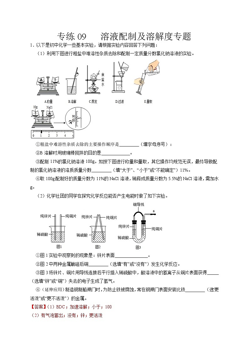 专练09   溶液配制及溶解度专题-备战中考化学压轴题提分专练（深圳专用）01