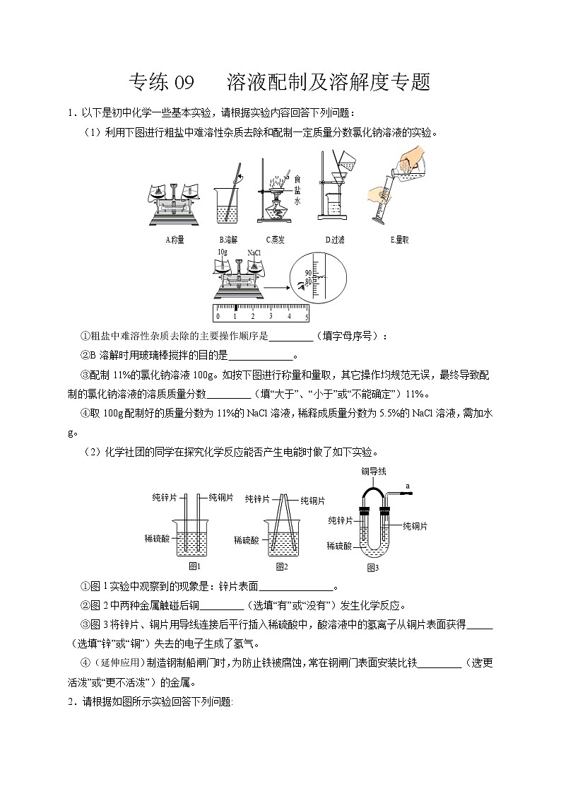 专练09   溶液配制及溶解度专题-备战中考化学压轴题提分专练（深圳专用）01
