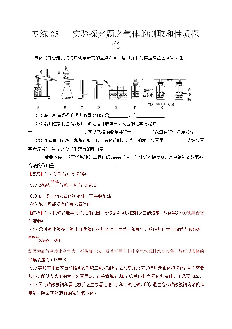 专练05  实验探究题之气体的制取和性质探究专题-备战中考化学压轴题提分专练（深圳专用）01