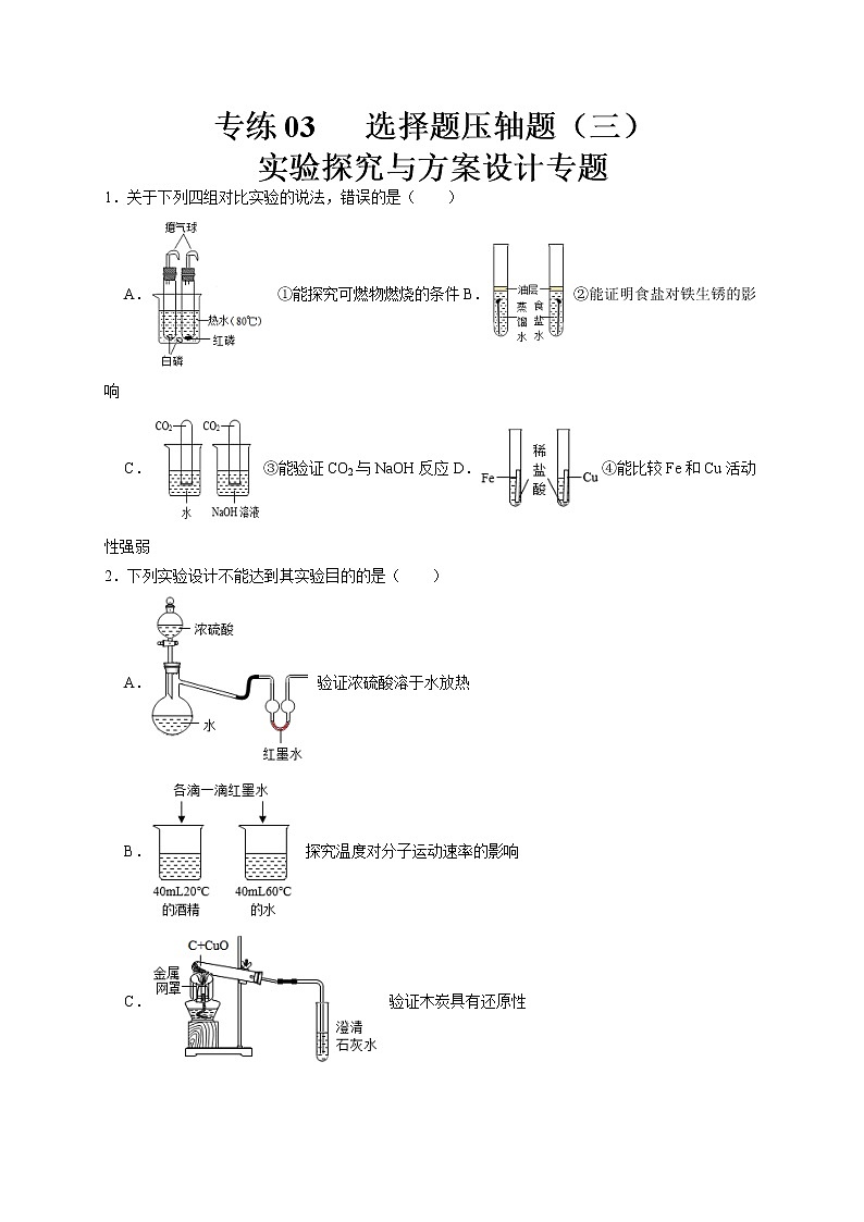 专练03 选择题压轴题（三）实验探究与方案设计专题-备战中考化学压轴题提分专练（深圳专用）01