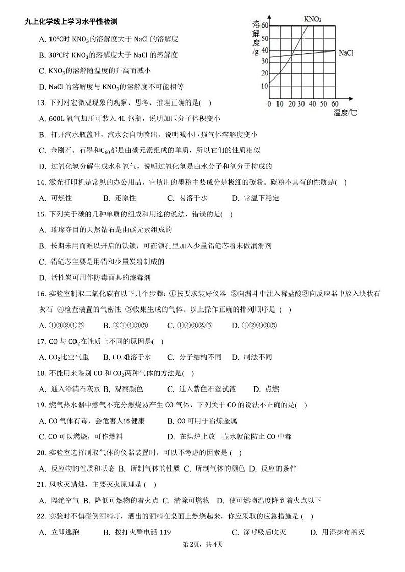 04.2022天津市和平区第十一中学九上化学线上学习水平性检测（无答案）第2页