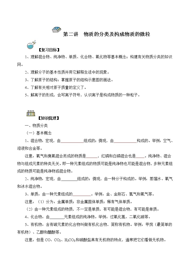 第02讲  物质的分类及构成物质的微粒-中考化学一轮复习精品讲义+练习（人教版）01