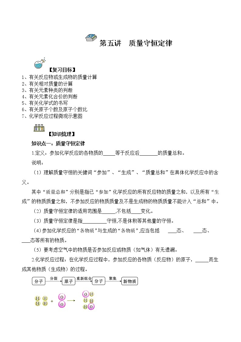 第05讲  质量守恒定律及计算-中考化学一轮复习精品讲义+练习（人教版）（原卷版）第1页
