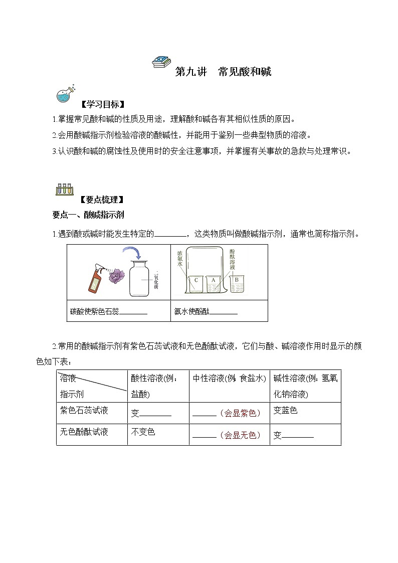 第09讲  常见酸和碱-中考化学一轮复习精品讲义+练习（人教版）01