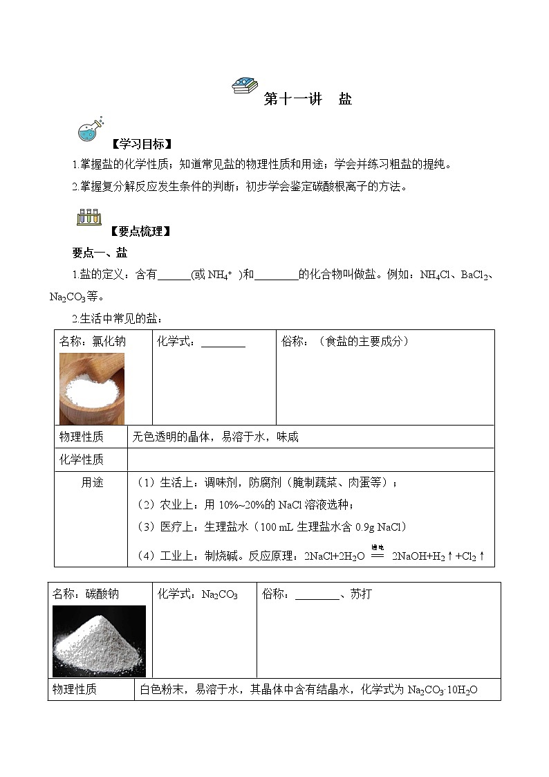 第11讲  盐-中考化学一轮复习精品讲义+练习（人教版）01
