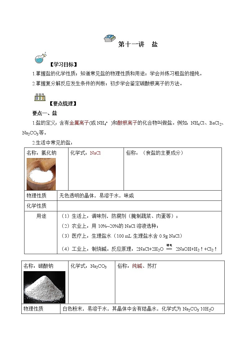 第11讲  盐-中考化学一轮复习精品讲义+练习（人教版）01