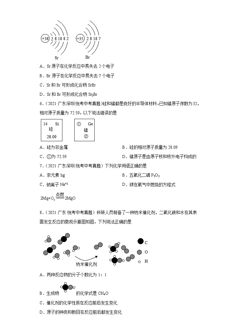 广东省2020-2022三年中考化学真题知识点分类汇编3-构成物质的微粒-分子、原子、离子（含解析）第3页