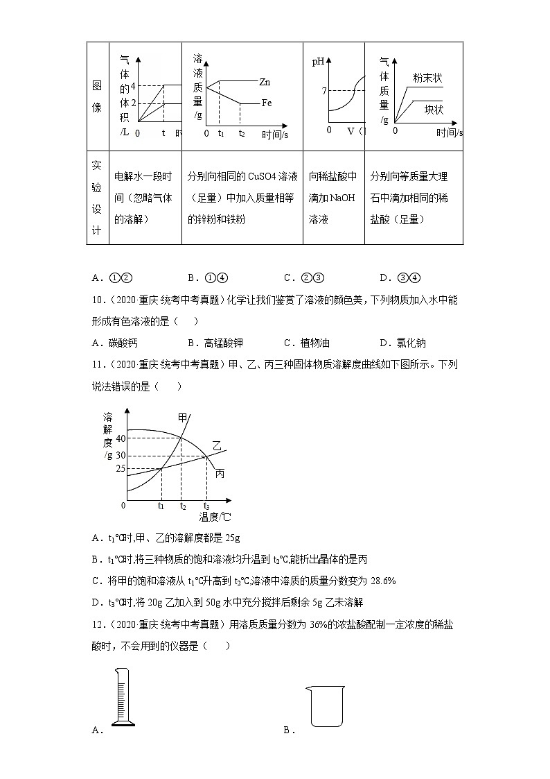 重庆市2020-2022三年中考化学真题知识点分类汇编17-溶液（含解析）03