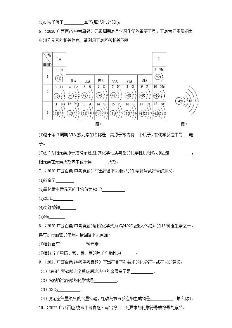 广西百色市2020-2022三年中考化学真题知识点分类汇编3-化学元素、化学式与化合价（含解析）02