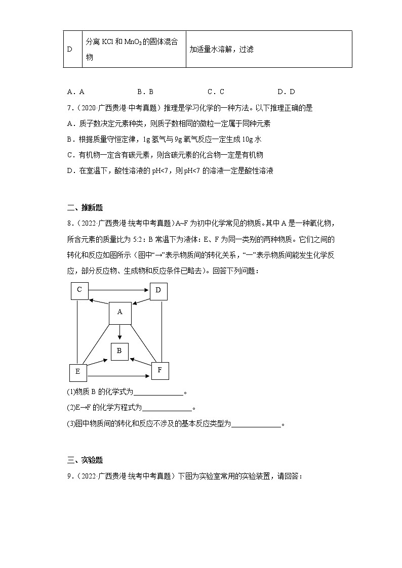 广西贵港市2020-2022三年中考化学真题知识点分类汇编8-酸和碱、中和反应（含解析）03