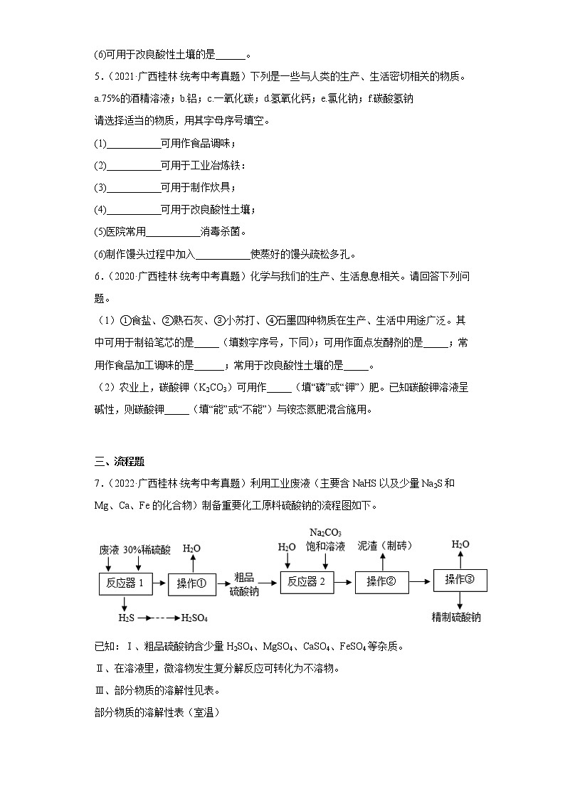 广西桂林市2020-2022三年中考化学真题知识点分类汇编9-盐和化肥（含解析）02