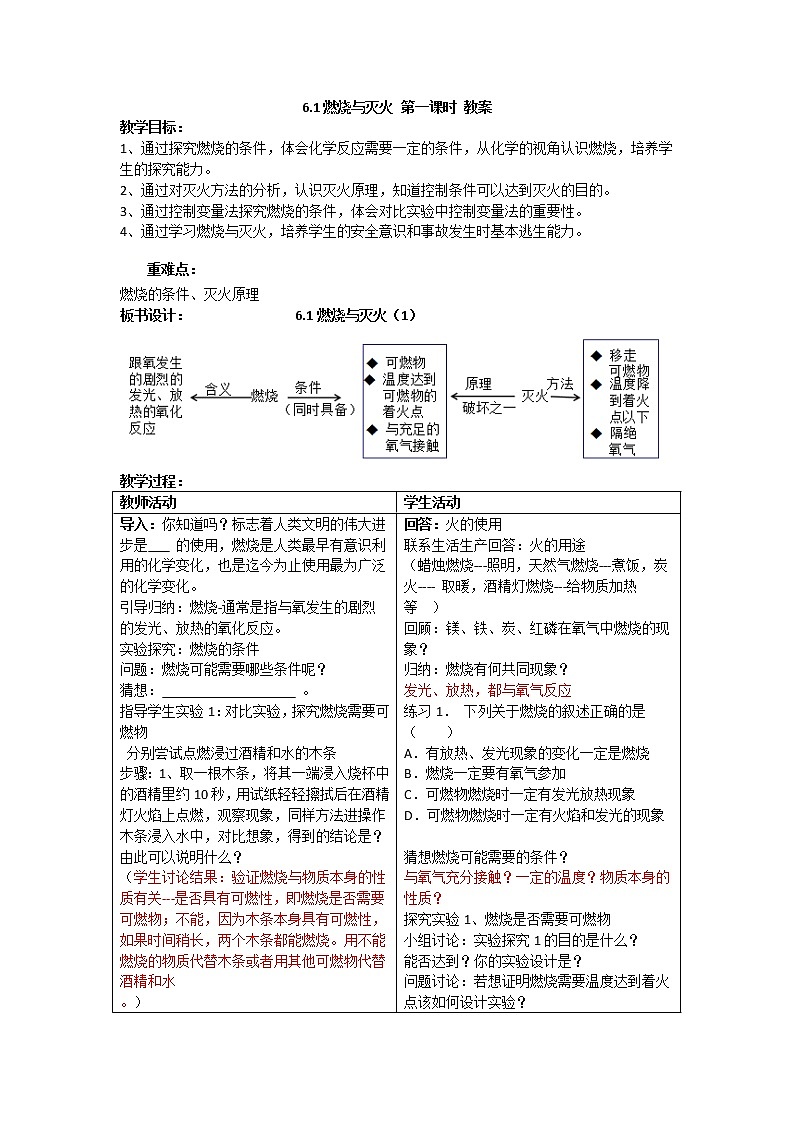 6.1燃烧与灭火第一课时（课件+教案+学案+练习 )鲁教版九年级化学上册01