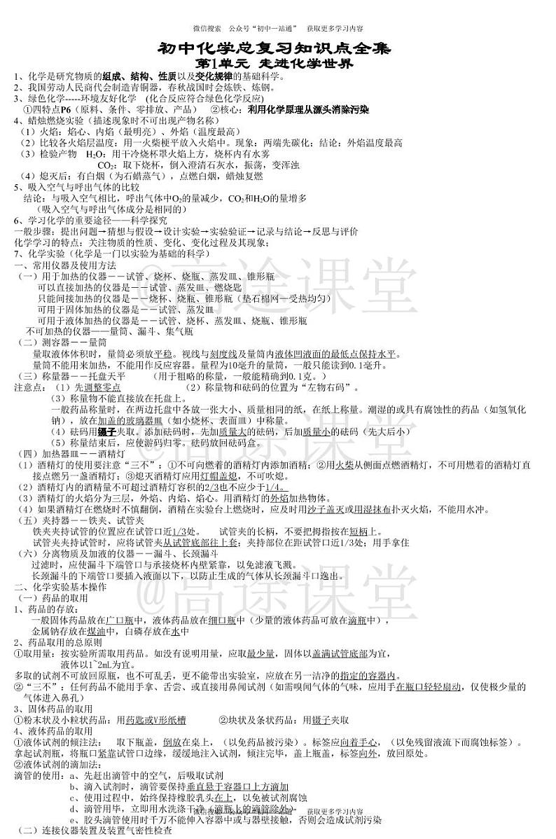 初中化学基础知识（知识点）合集第1页