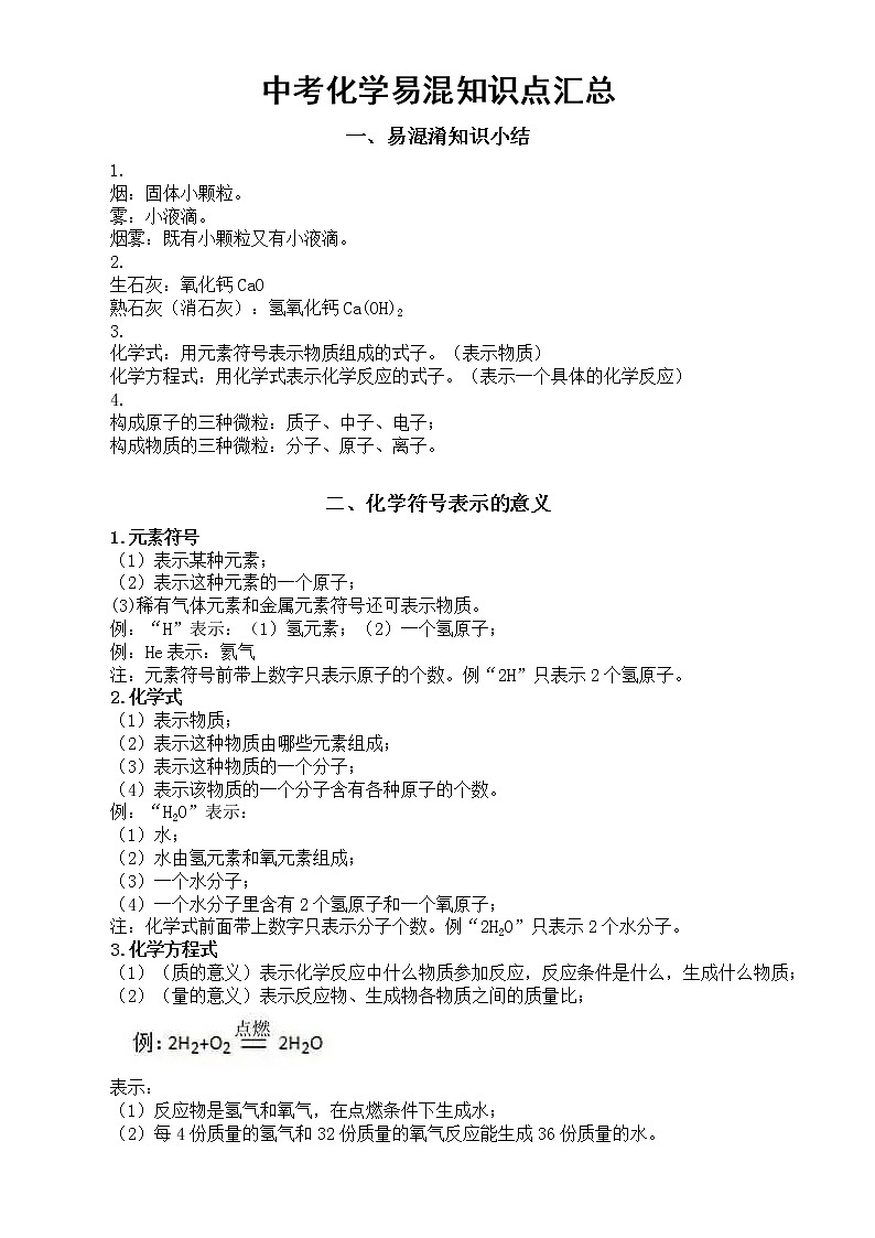 初中化学中考易混知识点汇总第1页