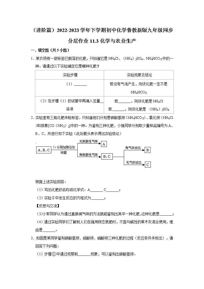 （进阶篇）2022-2023学年下学期初中化学鲁教版九年级同步分层作业11.3化学与农业生产第1页