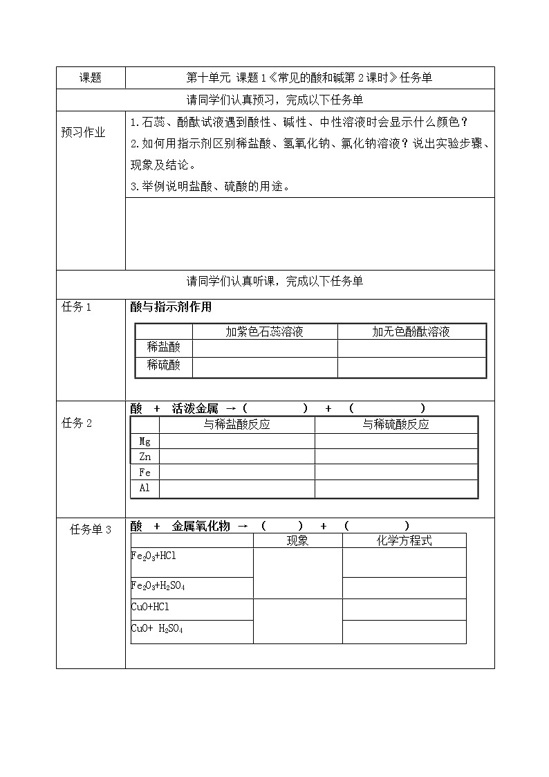 课题1《常见的酸和碱第2课时》课件PPT+视频素材+任务单01