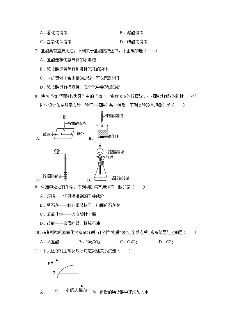 （基础篇）2022-2023学年下学期初中化学人教版九年级同步分层作业10.1常见的酸和碱第3页