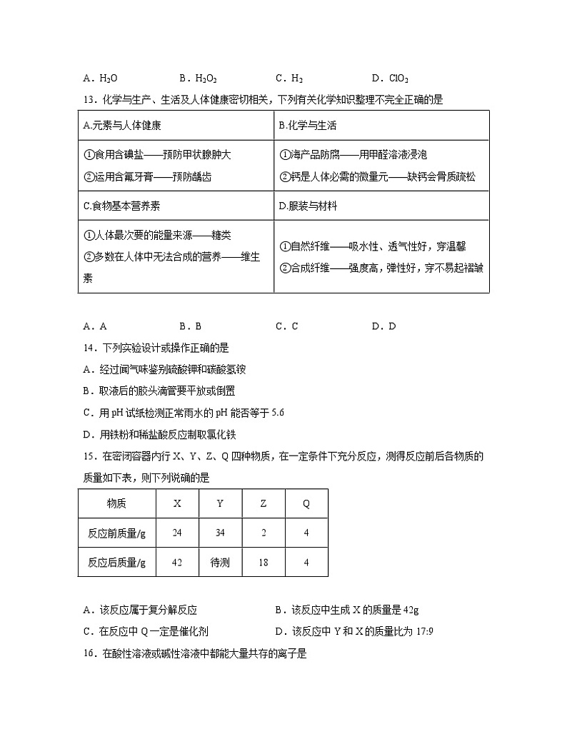 【中考化学】黑龙江省2022-2023学年专项提升模拟测试题（一模二模）含解析第3页