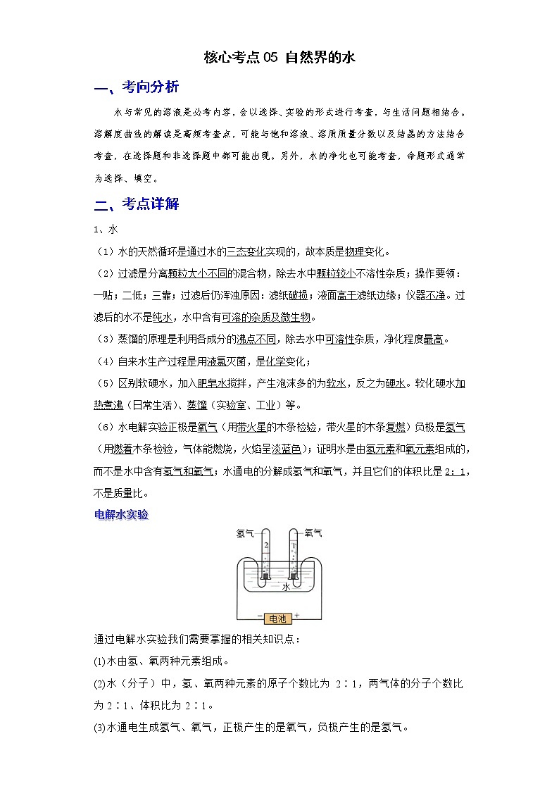 备战2023年化学新中考二轮复习热点透析 核心考点05自然界的水(解析版)第1页