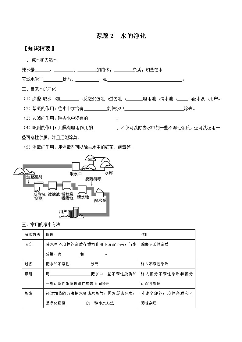课题2 水的净化—2022-2023学年九年级化学上册 （人教版）(无答案)01