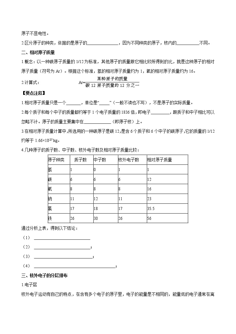 第四单元  课题2 原子的结构——2022-2023学年九年级化学上册 （人教版）(无答案)02