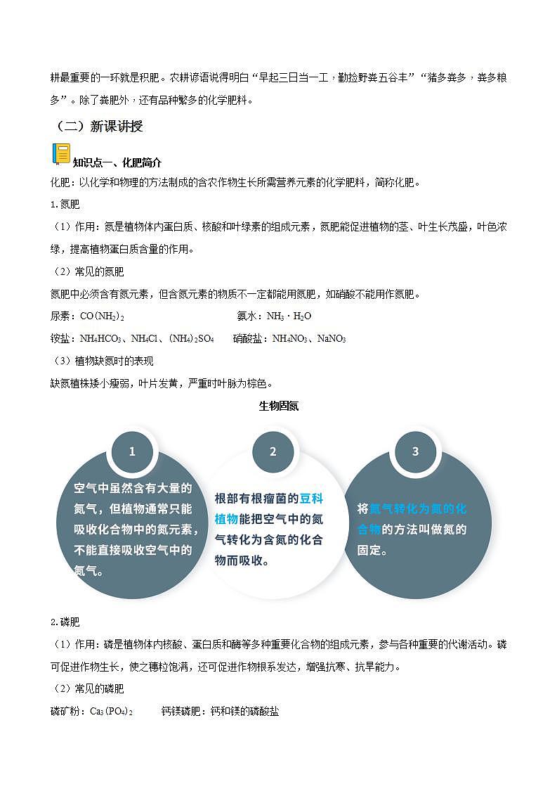 人教版化学九年级下册 11.2化学肥料 教案第2页