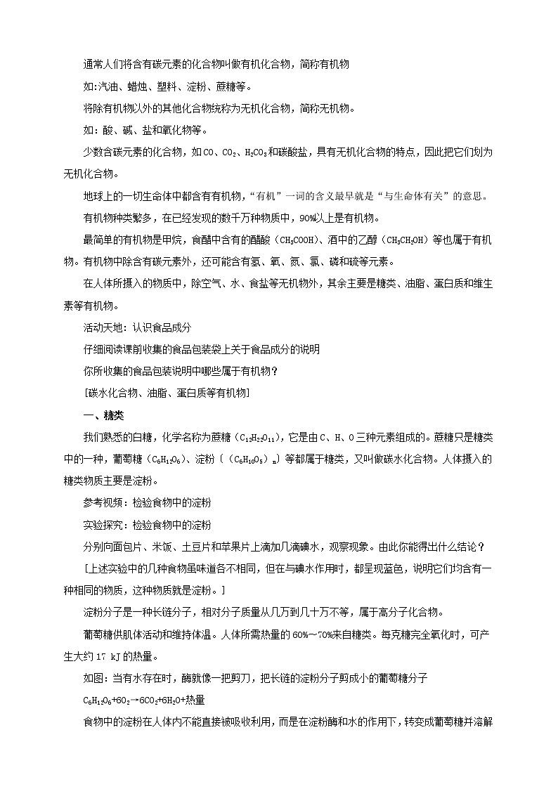 鲁教版 九年化学下 第十单元 第1节 食物中的有机物（教案）第2页