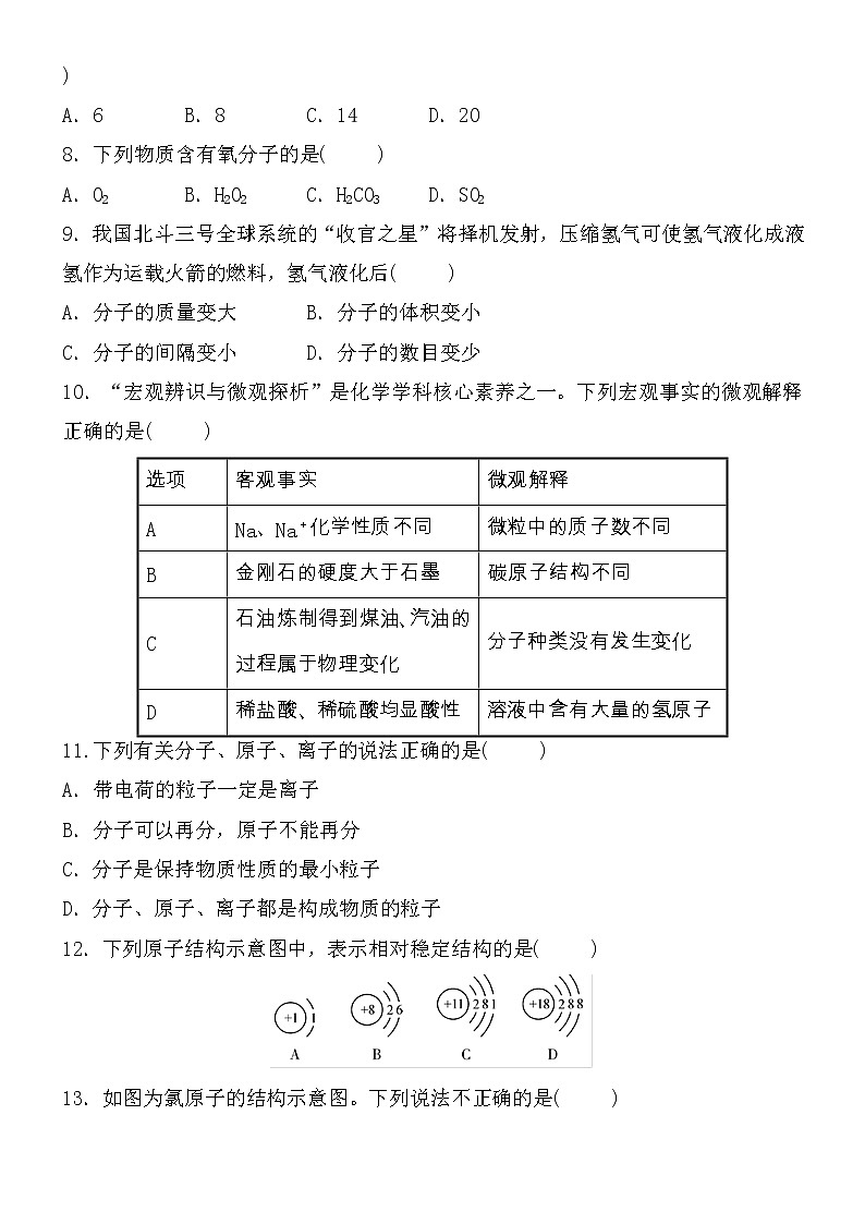 初中化学中考复习 2021届中考化学核心素养专练：物质的组成与结构第2页