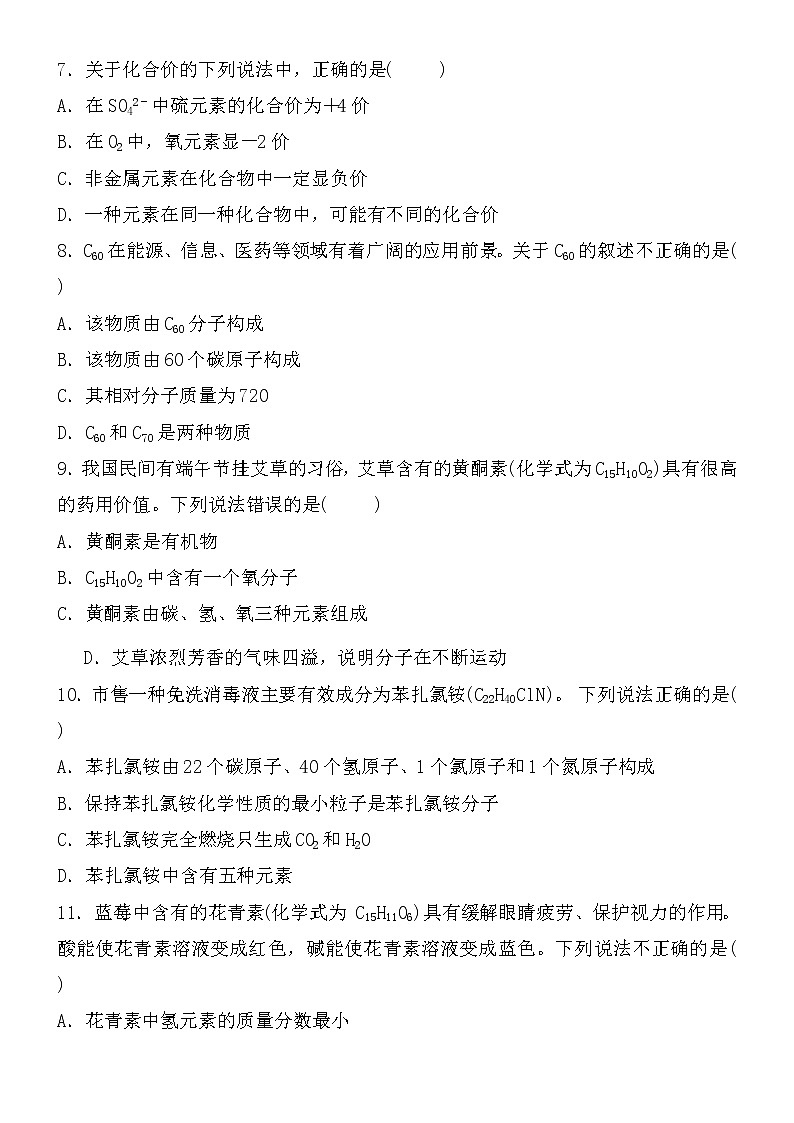 初中化学中考复习 2021届中考化学核心素养专练：化学式与化合价第2页