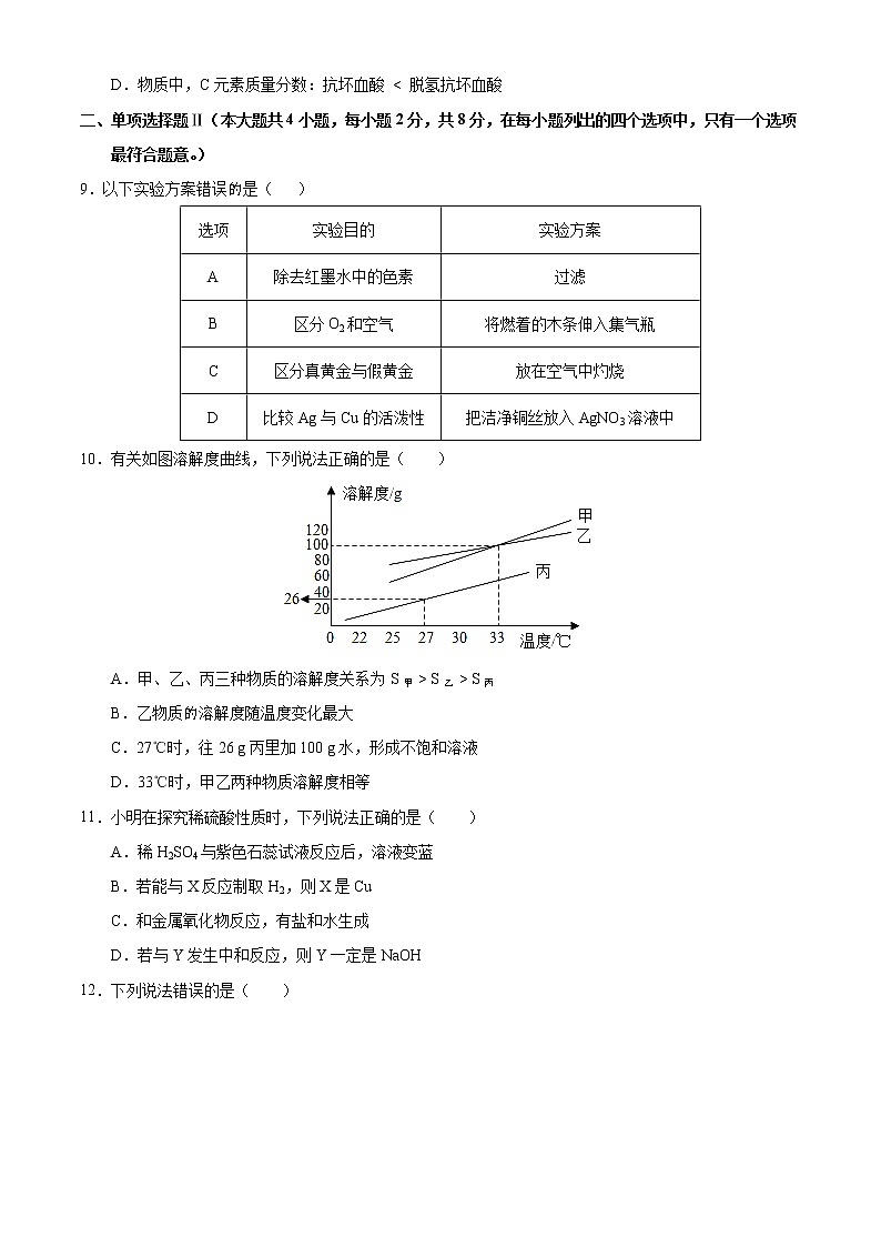 初中化学中考复习 2021年广东省深圳市初中学业水平考试化学试题（原卷版）第3页