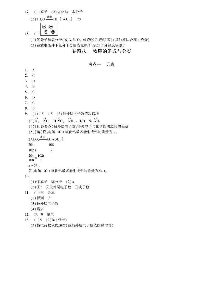初中化学中考复习 2023化学中考集训：专题八 物质的组成与分类（PDF答案版）第1页