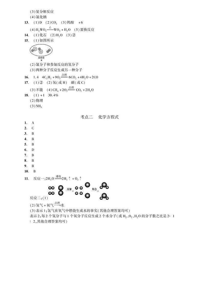 初中化学中考复习 2023化学中考集训：专题九 质量守恒定律 化学方程式（PDF答案版）第2页