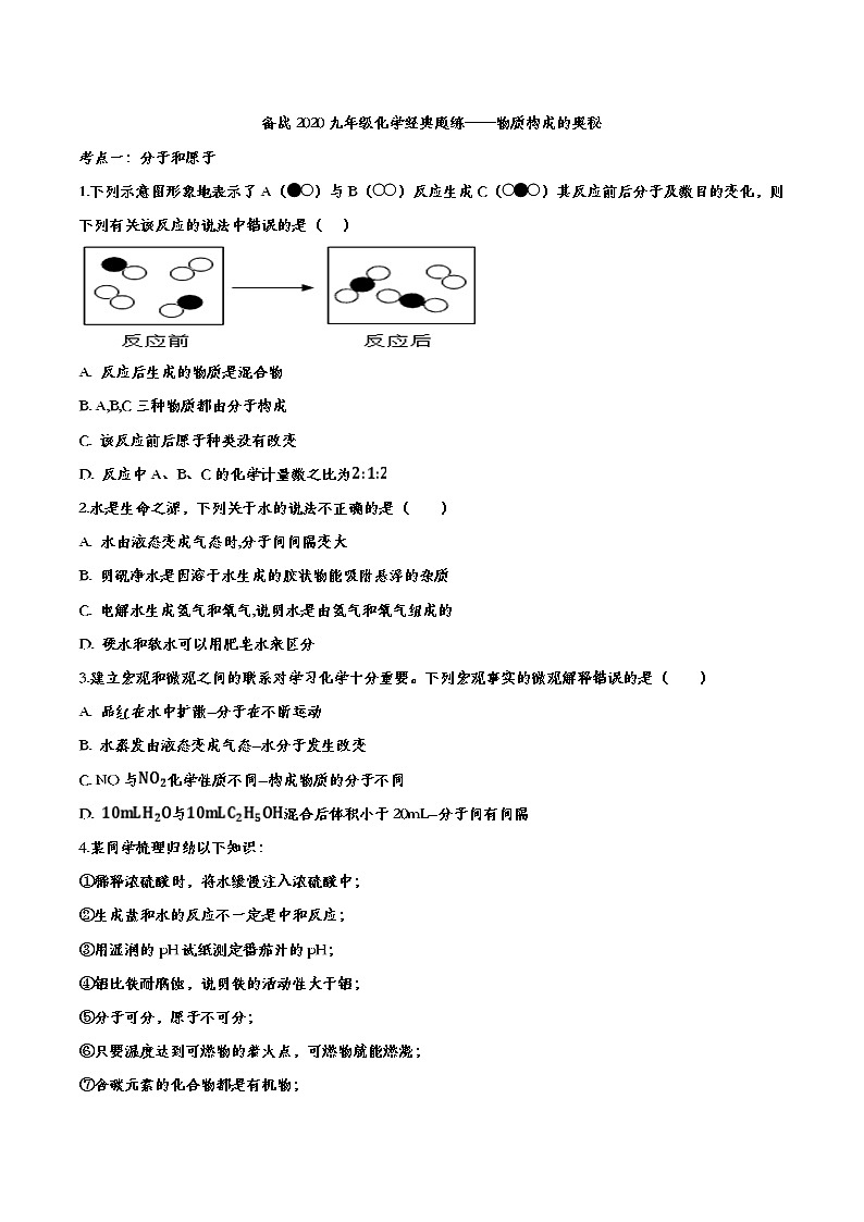 初中化学中考复习 备战2020九年级化学经典题练——物质构成的奥秘第1页