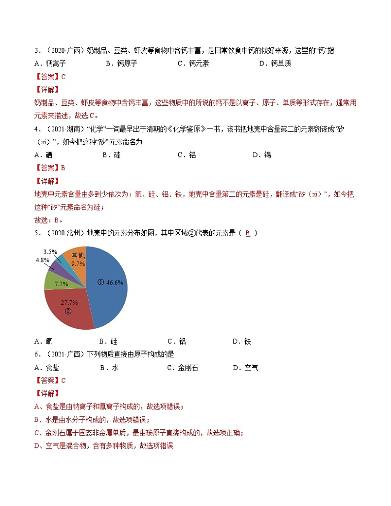 初中化学中考复习 单元03 构成物质的奥秘【真题模拟练】-2022年中考一轮化学单元复习过过过（人教版）（解析版）第2页