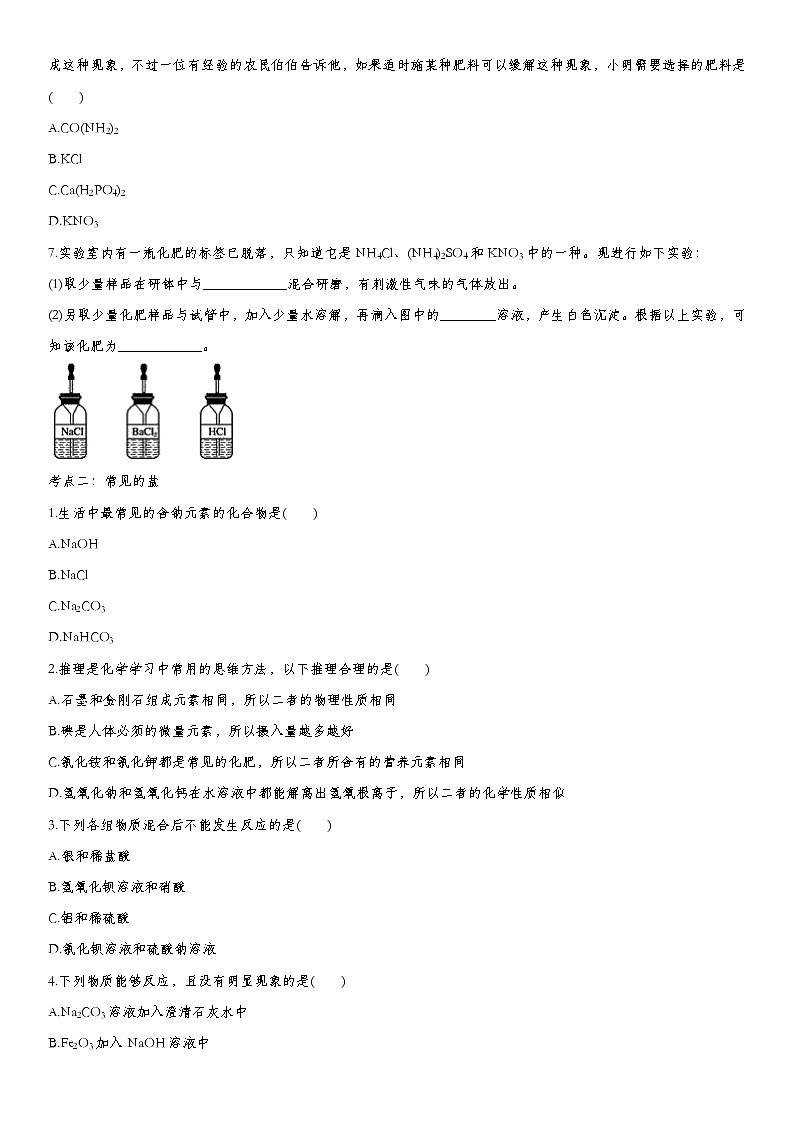 初中化学中考复习 2020届九年级中考化学一轮复习基础专项练习：盐和化肥第2页