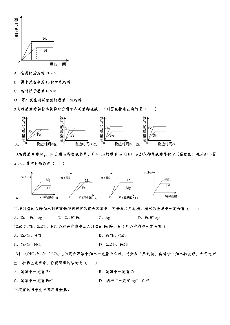 初中化学中考复习 2020届九年级中考化学一轮复习知识点提高训练卷：金属和金属材料02