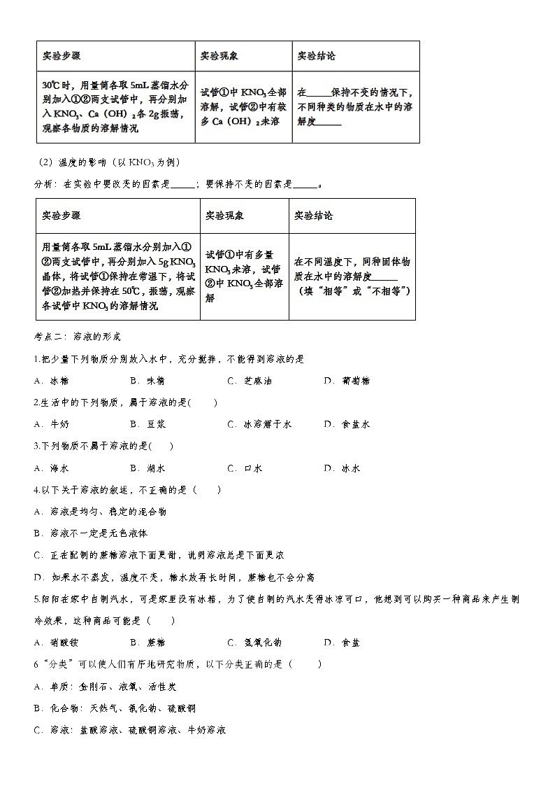 初中化学中考复习 2020届九年级中考化学一轮复习知识点提高训练卷：溶液与溶解度第2页