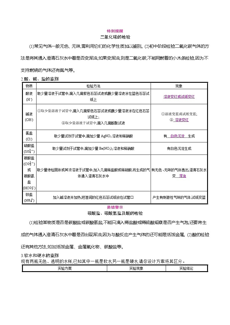 初中化学中考复习 2021届中考化学一轮微专题复习学案：　物质的检验、分离与提纯第2页