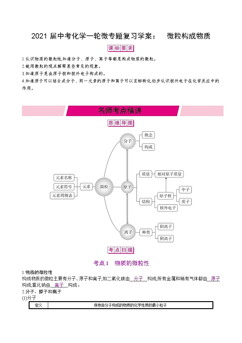 初中化学中考复习 2021届中考化学一轮微专题复习学案：　微粒构成物质01