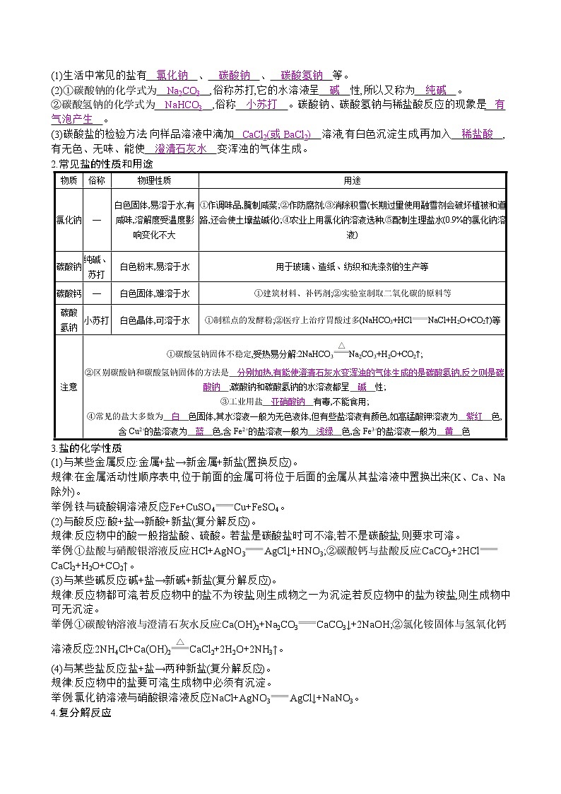 初中化学中考复习 2021届中考化学一轮微专题复习学案：　盐　化学肥料第2页