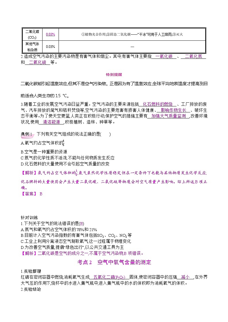 初中化学中考复习 2021届中考化学一轮微专题复习学案：　空气　氧气第2页