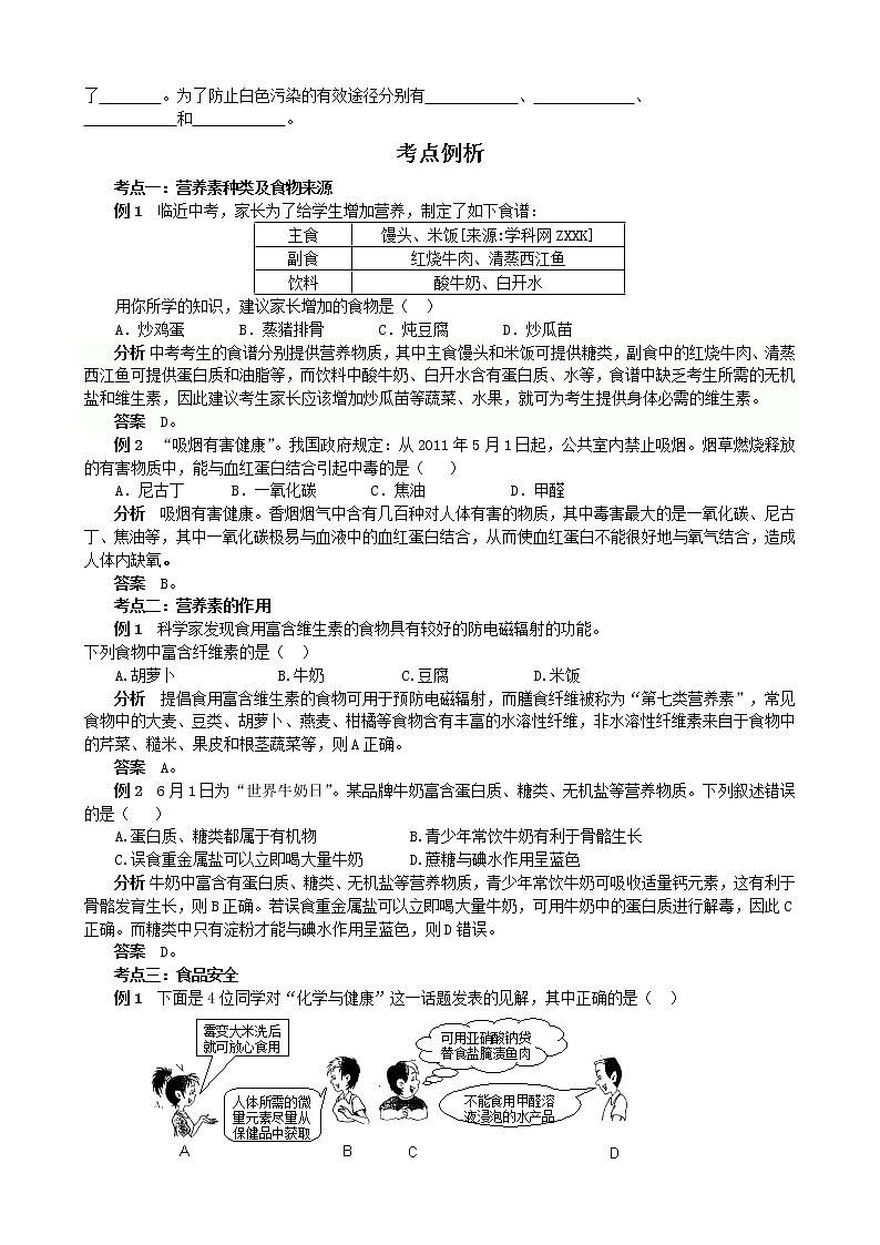 初中化学中考复习 单元复习：人教版第十二单元《化学与生活》考点评析第2页