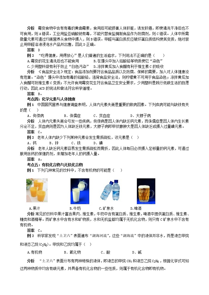 初中化学中考复习 单元复习：人教版第十二单元《化学与生活》考点评析第3页